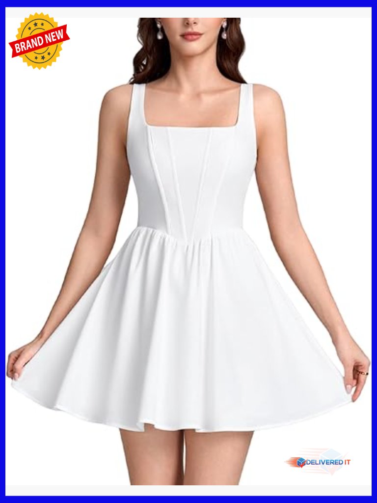 White Corset Mini Dress With Square Neck And Backless Bow Tie